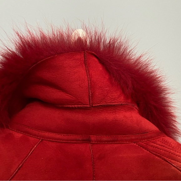Ferrari red real shearling fur sheepskin moto biker apres ski jacket S - Picture 8 of 13